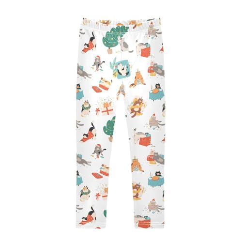 CaTaKu Girls Leggings Cute Cats Christmas Pets Leggings for Girls Kids Athletic Workout Yoga Pants Size 4-10T