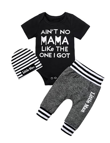Image of Fommy Newborn Baby Boy Clothes New to The Crew Letter Print Romper+ Pants+Hat 3PCS Outfit