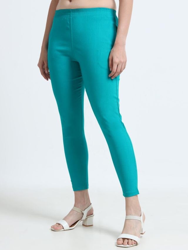 KR Fashion Women Cotton Ankle Length Leggings with Elastic Waist - Rama Green-image-20