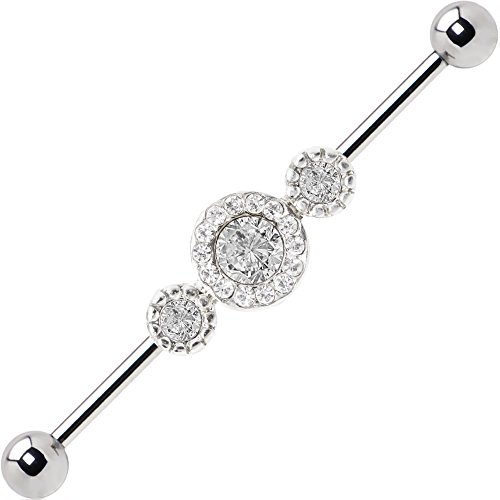 BodyJewelryOnline 14ga Clear Circle Gems Industrial Cartilage Barbell 316L Surgical Steel-3 Barbell Lengths Included: 1.25