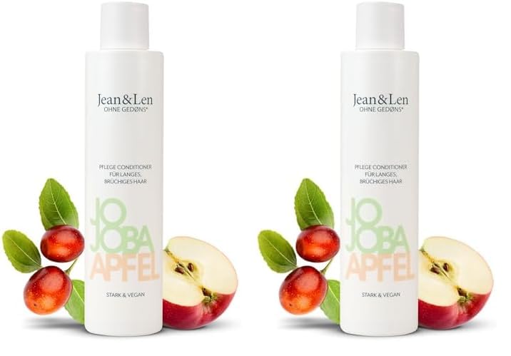 Jean & Len Conditioner Pflege Jojoba & Apfel, pflegt lange und brüchige Haarspitzen, entwirrt Knoten und sorgt für bessere Kämmbarkeit, Spülung mit Apfel Duft, ohne Parabene & Silikone, vegan, 300 ml