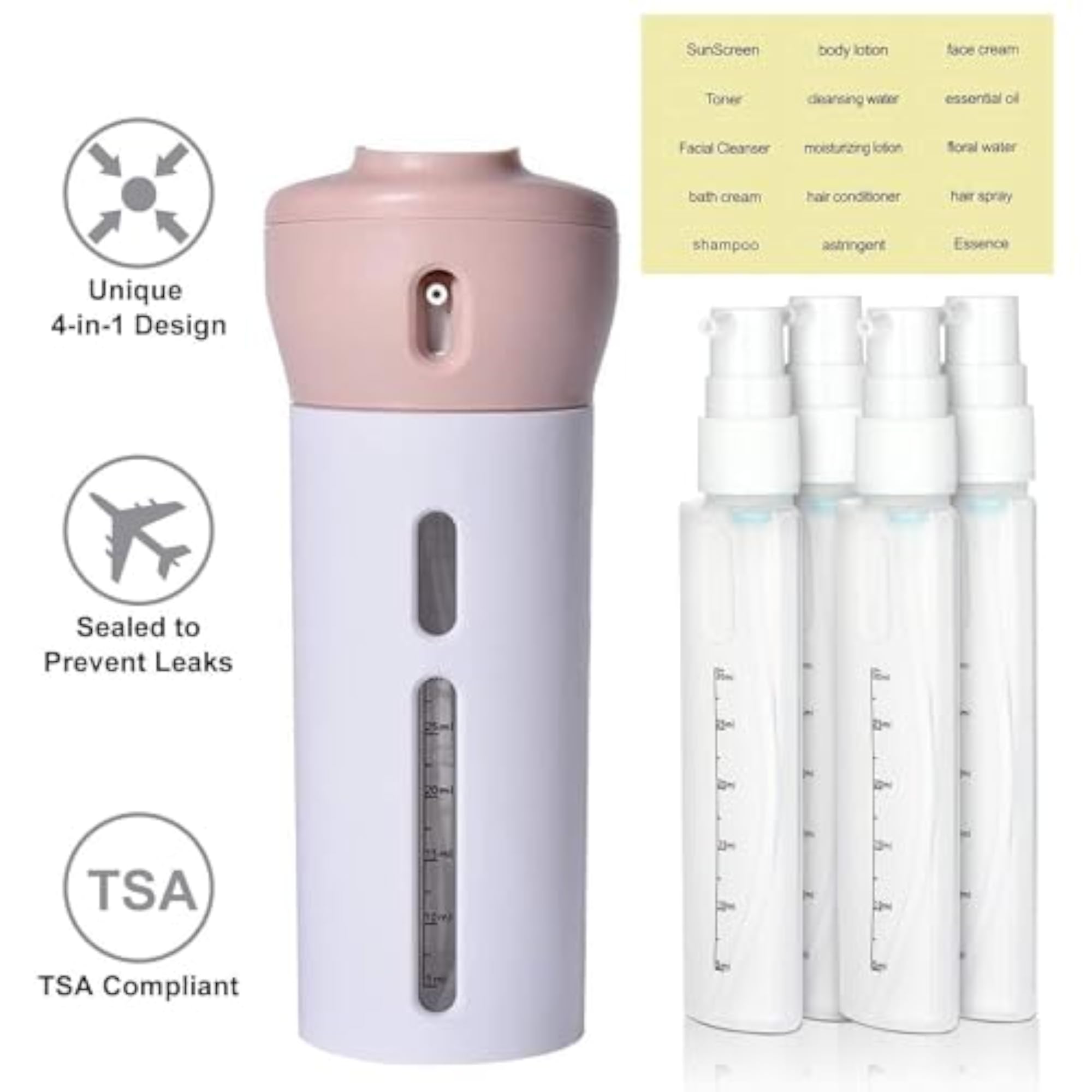 Travel Dispenser Shampoo Shower Gel Empty Bottle Set 4 in 1