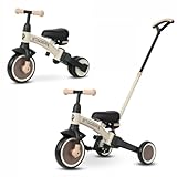 Triciclo & Bici d'equilibrio senza pedali QPLAY Stager Beige/Brown 3 in 1, con maniglione a spinta, pedali rimovibili, si trasforma da 3 a 2 ruote senza attrezzi, sella regolabile, dai 2 ai 6 anni immagine