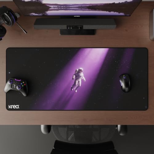 Image of Kreo Terra XXL Deskmat Premium Glass - Smooth Surface, 4mm Cushioned Base, Anti-Fray Stitched Edges - 900x400mm Large Desk Pad for Gaming & Work (Space Walk)