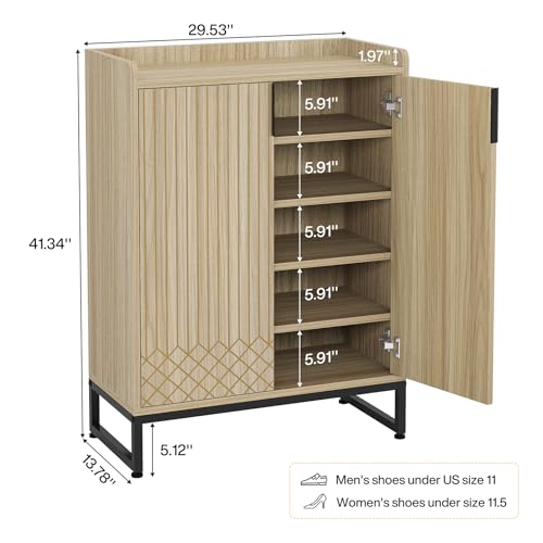 Image of Tribesigns Shoe Cabinet with Doors,Natural 5 Tiers Shoe Storage Cabinet for Entryway, 25 Pairs Wooden Shoe Rack Cabinet, Modern Shoe Organizer Storage for Living Room, Bedroom, Hallway, Closet