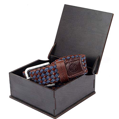 Image of Bacca Bucci Italian Woven leather and Cotton Elastic braided belt for men with Alloy buckle