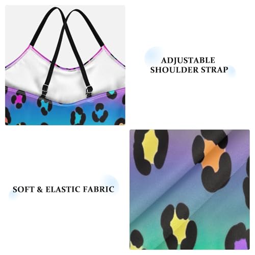 Colorful Leopard Spots Rainbow Gradient Girls' One-Piece Swimwear with Adjustable Shoulder Strap, Beach Swimwear, 3-103