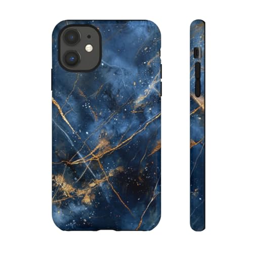 Coque iPhone 11 rigide marbre bleu à veines dorées pour un style quotidien