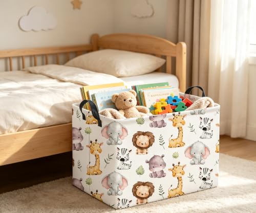 Image of Rectangular Baby Storage Basket Boys for Home Kitchen Girls Cute Storage Bin Organizer Shelf Book Room Decor(Lovely Animal)