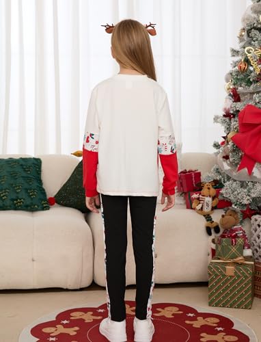 Image of PATPAT Girls 2 Piece Outfits Size 6-7 Years, Christmas Patterned Sweatshirts and Leggings Clothing Sets Christmas Outfits Sweatsuit Joggers Lounge Set Tracksuit Kids Clothes Girls
