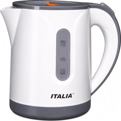 Image of ITALIA 1 Litre 1000W Electric Kettle | Cool Touch Body, Auto Shut-Off & Boil-Dry Protection | 360 Cordless Jug for Tea & Coffee | Water Boiler