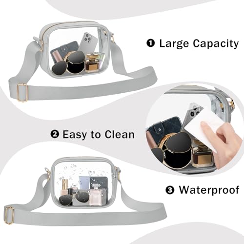 Image of VOROLO Stadium Approved Clear Crossbody Bag,Small See Through Purse Handbag with Adjustable Shoulder Strap for Sports Gray