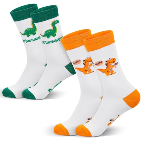 Jadive 2 Pairs Dinosaur Socks for Adults, Unisex Novelty Ankle Socks Fits UK Shoe Size 3-10, Funny Animal Themed Gift for Christmas Birthday