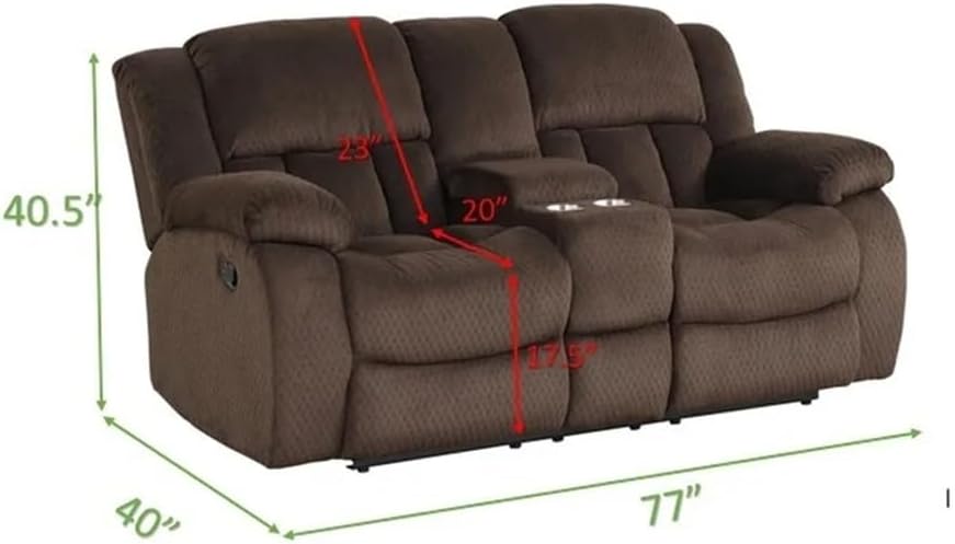 Manual Recliner Loveseat Made with Chenille Fabric in Brown(D)