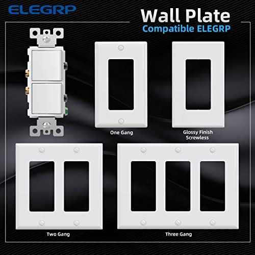 Elegrp Decorator Double Rocker Light Switch, Two Single Pole Electrical Paddle Switch, 15A, 125V, In-Wall On/Off Switch, Self-Grounding, Wall Plate Is Included, Ul Listed (1 Pack, Glossy White) #TOP3