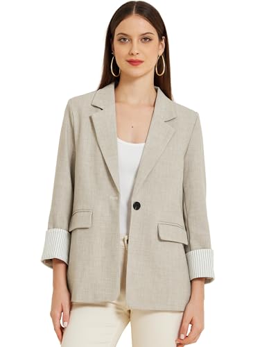 Allegra K Blazers for Women Business Casual Open Front Long Sleeve One Button Notched Lapel Office Work Suit Jacket