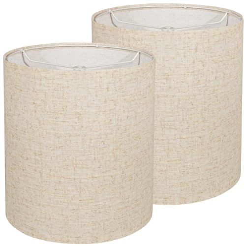 Tall Lampshades Set of 2, Beige Linen Drum Lampshades, 11' Top x 11' Bottom x 12' High Lamp Shade...