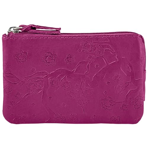 ACQ Monedero Triple Fuelle Piel Flores de Venus Fucsia Mujer con Cierre de Cremallera y Tirador de Piel. 3 Compartimentos con Gran Capacidad. Medidas 12 x 7 x 2,5 cm y Peso 40 Gramos.
