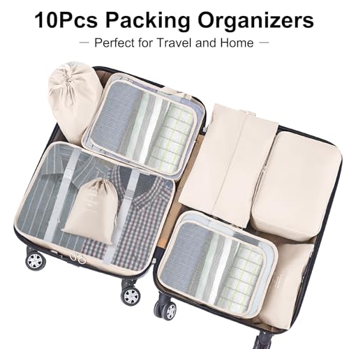 TXBOBECO 10 Stück Koffer Organizer Set,Packing Cubes,Beige – Ansicht 2