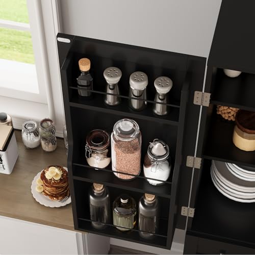 VOWNER Credenza Cucina, Mobile Buffet, Credenza Salvaspazio, Mobile Dispensa, Armadio Dispensa, 4 Ripiani Regolabili, 12 Ripiani su Ante, MDF, 183H x 76W x 40Lcm (Nero) - immagine 5