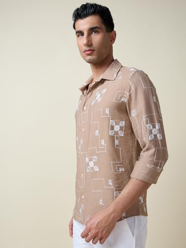 Image of Thomas Scott Mens Regular Fit Embroidered Full Sleeves Casual Shirt