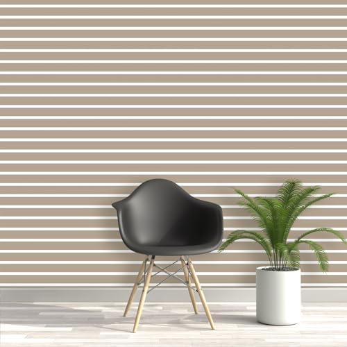 Image of DWELLSINDIA Beige Horizontal Striped Wallpaper for Wall Decor | Self Adhesive Peel & Stick, Thick Textured Premium Paper | Waterproof, Scratch Resistant Laminated | Bedroom & Living Room | 41x244 cm