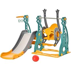 Tobogan Bebé Jardin HOMCOM Tobogán Infantil con Columpio y Canasta de Baloncesto 3 en 1 para 18-36 Meses con Asiento Ajustable Parque Infantil para Interior y Exterior 152x149x107 cm Multicolor