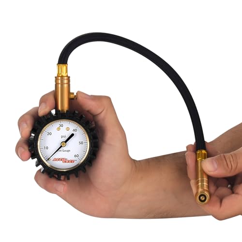 Image of Accu-Gage RH60XA Tire Pressure Gauge with Hose and Protective Rubber Guard, Angled Swivel Chuck, 60 PSI