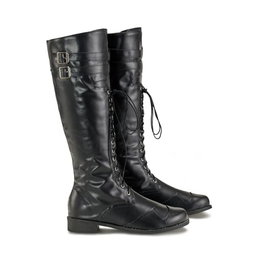 DUNHAO COS Medieval Renaissance Pull On Mid Calf Gothic Boots Flat Jazz Boots3