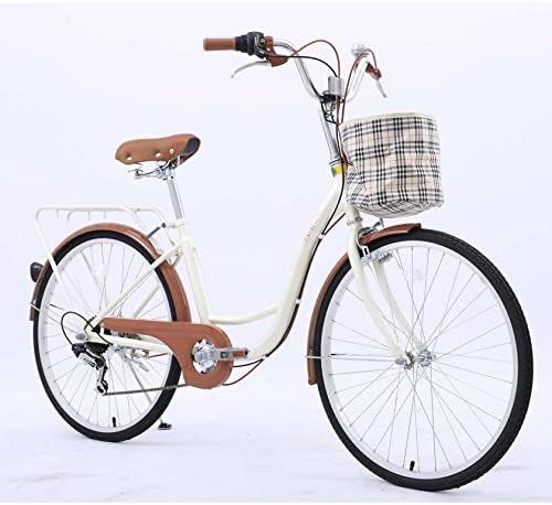 Prattbay Comfort Adult Hybrid Bikes, 26 inch Adult Beach Cruiser Bicycles, Shimano 7 Speed Drivetrains (Beige)