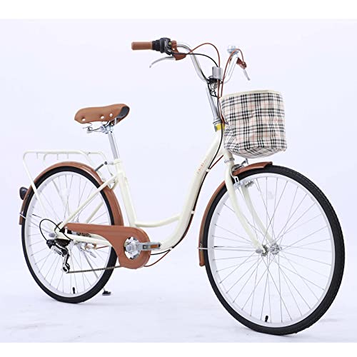 Prattbay Comfort Adult Hybrid Bikes, 26 Inch Adult Beach Cruiser Bicycles, Shimano 7 Speed Drivetrains (Beige) #TOP15