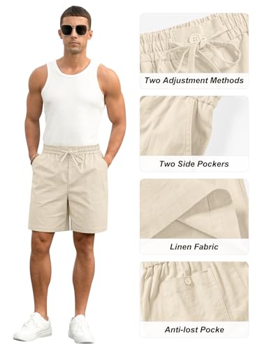 RQP Mens Cotton Linen Shorts Casual Drawstring 7inch Inseam Shorts Stretch Summer Beach Wear - image 6