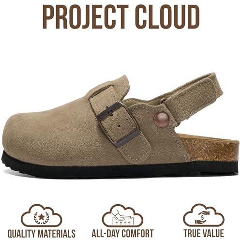 Image of Project Cloud Kids Clogs 100% Genuine Leather with Natural Cork Footbed & Memory Foam Insole Arch Support - Non-Slip Clogs for Kids - Slippers Sandals for Boys & Girls Footwear