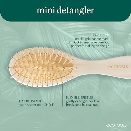 Image of EcoTools Mini Detangler Hairbrush, Brush For Wet Or Dry Hair, Heat Resistant, Mini Hairbrush Gently Detangles & Styles, Travel-Size Paddle Brush, Renewable Bamboo, Vegan & Cruelty-Free, 1 Count