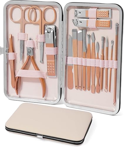 Image of Manicure Kit, pedicure tools for feet, Nail Clipper, Manicure Pedicure kit for women and Men, 18 Pieces,Perfect Gifts for Women and Men (Essentials) (Pink)