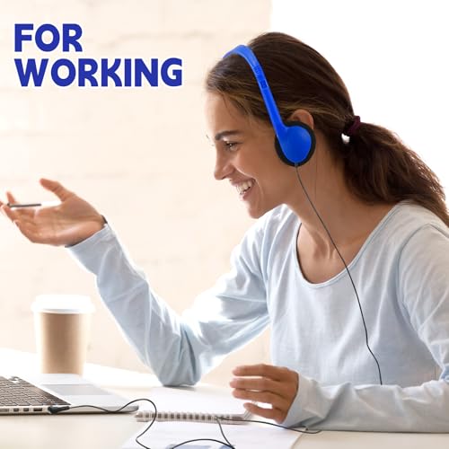Image of Konohan 10 Pack Headphones Bulk Headphone for School Classroom Student Wired Headphones Adjustable with 3.5 mm Jack for Adults (Dark Blue)