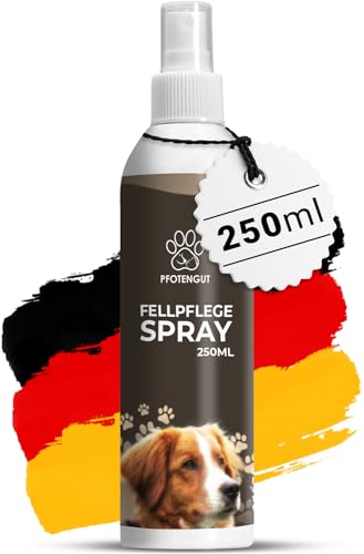 PFOTENGUT® Fellpflege Spray Hund [250 ml] - von Tierärzten entwickeltes Pflege- und Entfilzungsspray für seidig glänzendes Fell [für alle Hunde geeignet] - mit Jojobaöl und Kamille