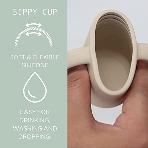 Silicone Sippy Cup By Loveylu - Toddler Cup With Straw, Spill Proof Soft Spout Cup With Handles, Drop Proof, No Spill, Microwave, Dishwasher And Freezer Safe, (Sand) 2 Pack #TOP1