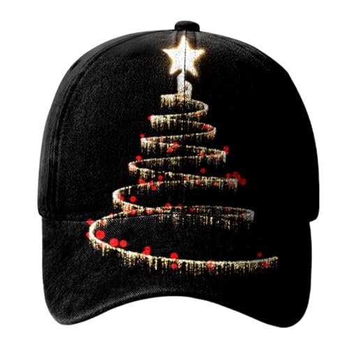 Generico Sombrero de béisbol de mujer, gorro con estrella y árbol de Navidad, gorro deportivo negro – para adolescentes, adultos, mujeres, fiestas, Año Nuevo, cumpleaños, viaje, deporte