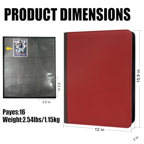 9 Pocket Toploader Binder, Holds 288 Toploaders, Premium PU Leather Ringless Card Album for 3"×4" Top Loaders, MTG, TCG, Game & Sports Cards,red