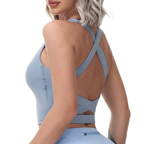 Image of romansong Strappy Yoga Sports Bras for Women Padded Criss-Cross Back Tank Tops