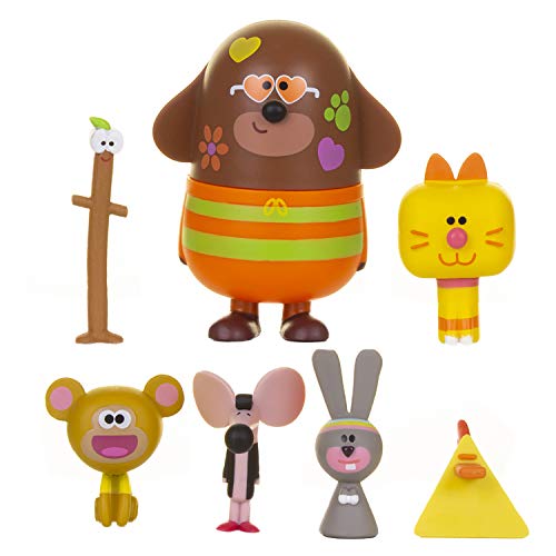 Hey Duggee 1988 en Friends-set bestaande uit duggee, stok, brutale aap, kip, muis, haas en Enid de kat, Chunky figuren zijn het perfecte speelgoed voor kinderen, 6,5 x 23,5 x 21,5 cm