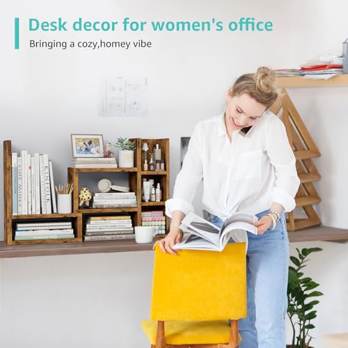 Image of NUTIKAS Desk Shelves Desktop Organizer Shlef - Rustic Office Organization for Top of Desk Organizers and Accessories Corner Bookshelf Table Top Shelving Small Hutch Decorations for Office