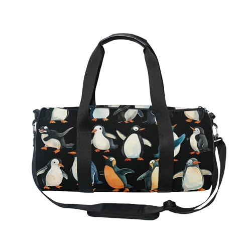 Cartoon Penguins Black Gym Duffle Bag Women Men Sports Fitness Bag for Travel Workout Gymnastics Dance Ballet2