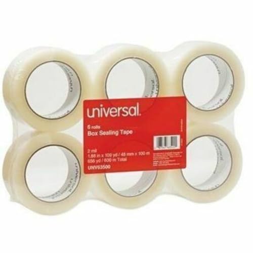 Universal General-Purpose Box Sealing Tape, 48mm x 100M, 3 Core, Clear, 6/Pack (63500)