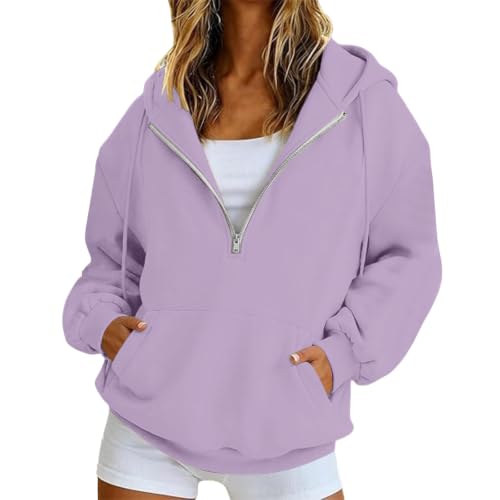 HswsEJ Womens Quarter Zip Pullover Comfort Oversized Fleece Hoodie - image 1