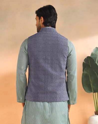 Image of Fabindia Mens Cotton Regular Fit Dobby Standard Length Nehru Jacket