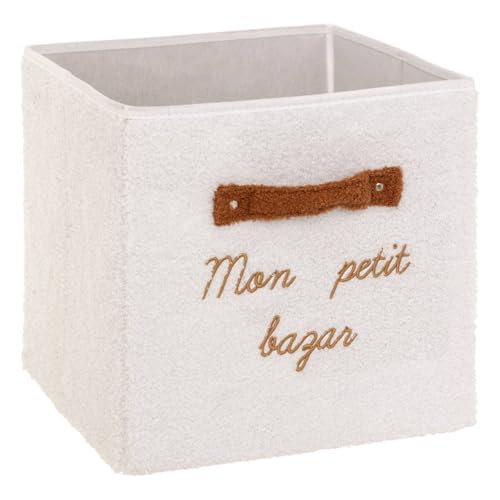 Atmosphera - Panier de Rangement Cube Fluffy pour Enfant, Blanc Effet Bouclette, 29 x 29 cm, Pliable - pour Chambre, Rangement Jouets