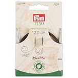 Prym 223994 - Corda e accessori in plastica naturale, girevole a 360°, 120 cm, corda intercambiabile per ferri circolari e uncinetti tunisini, marrone