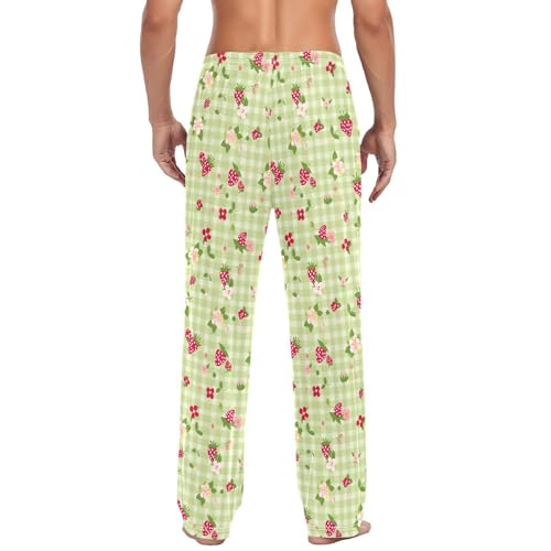 Checkered Strawberry Men's Pajamas Pants Cotton Sleep Bottoms Pants Lounge Sleepwear - S3